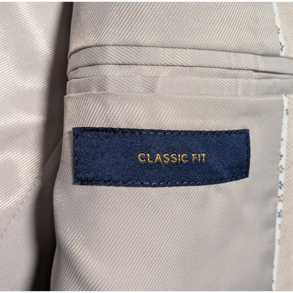 Stafford Men's Tan Herringbone Linen Cotton Classic Fit Blazer Size 50R - Picture 3 of 9